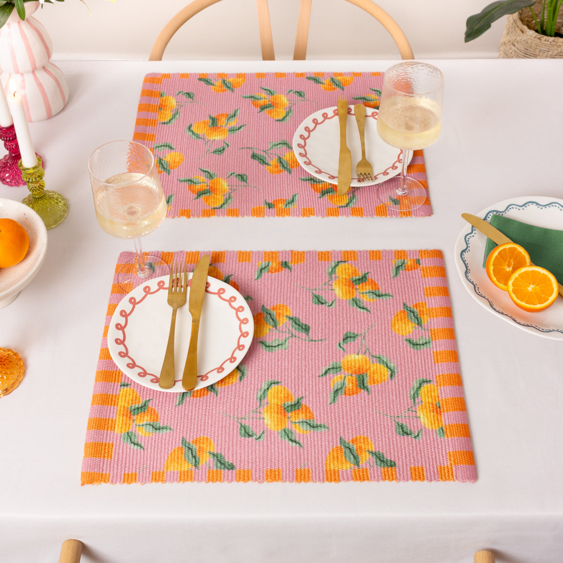 Oranges Set of 4 Indoor Outdoor 46cm x 36cm Placemats Pink