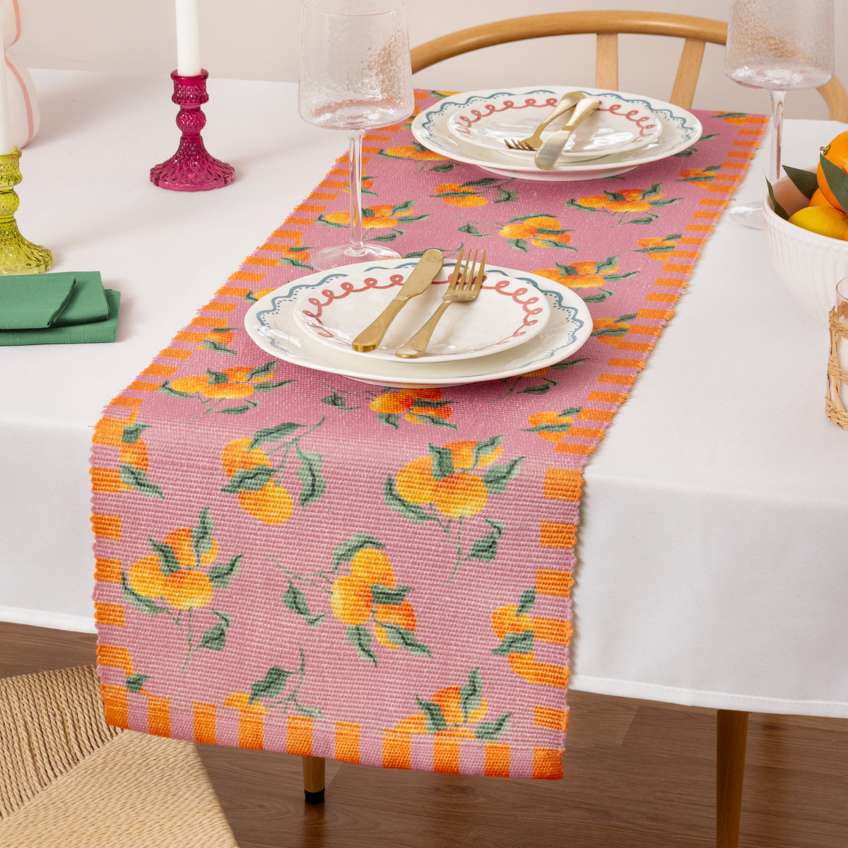 Oranges Indoor Outdoor Table 180cm x 35cm Runner Pink