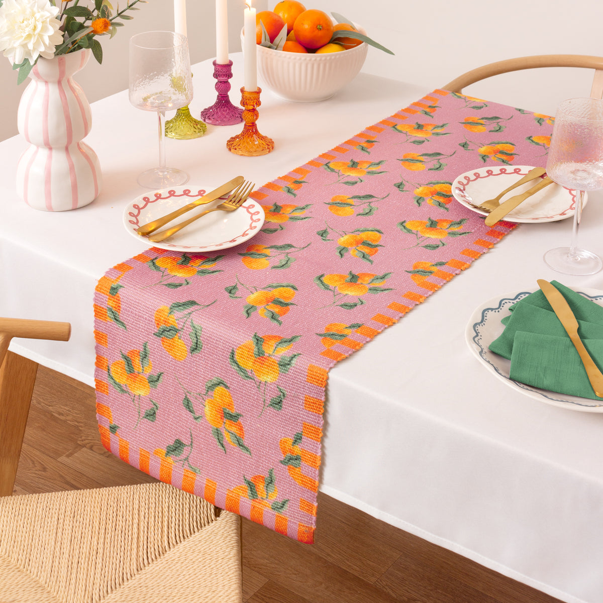Oranges Indoor Outdoor Large Table 230cm x 35cm Runner Pink