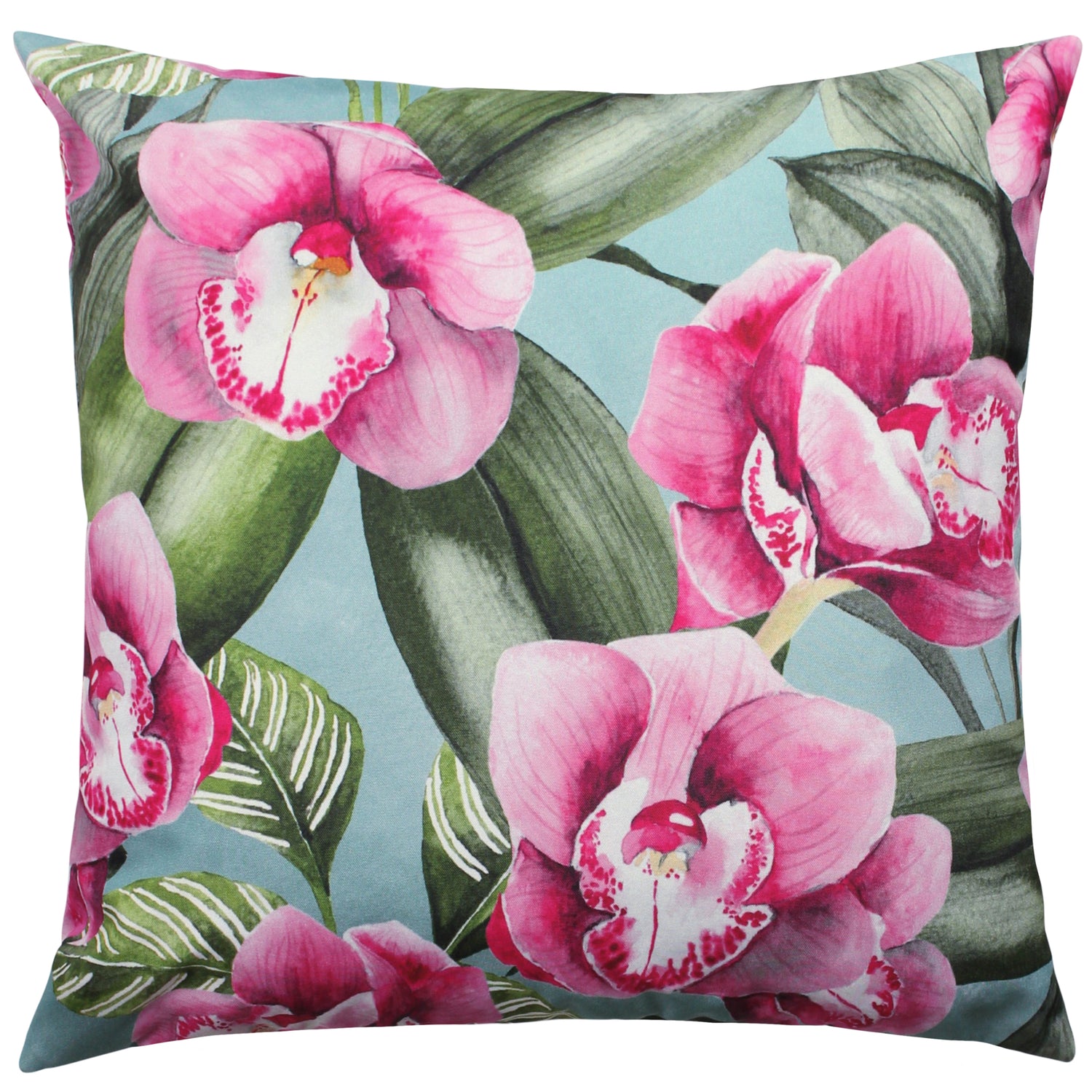 Orchids Outdoor Filled Cushion 43cm x 43cm Duck Egg