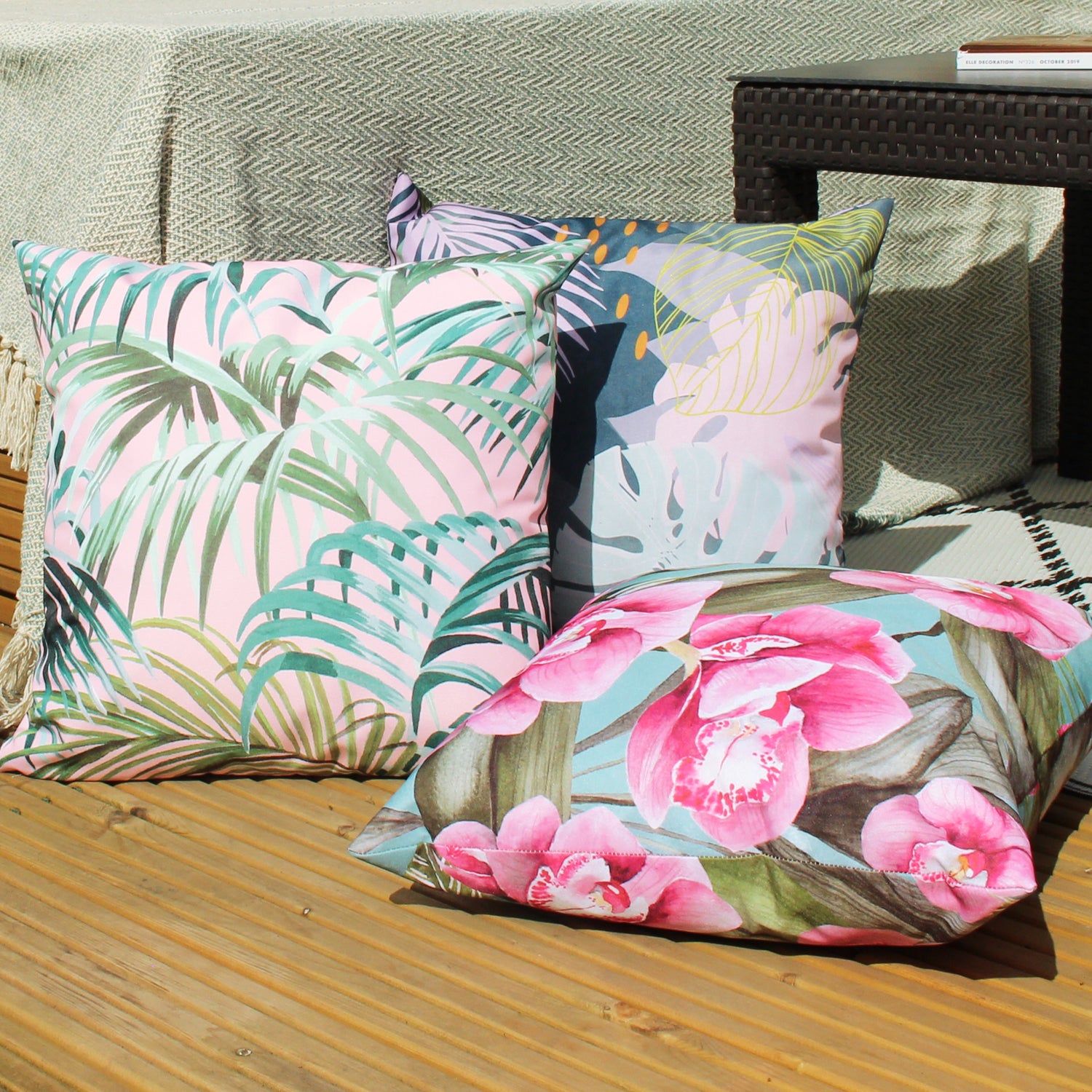 Orchids Outdoor Filled Cushion 43cm x 43cm Duck Egg