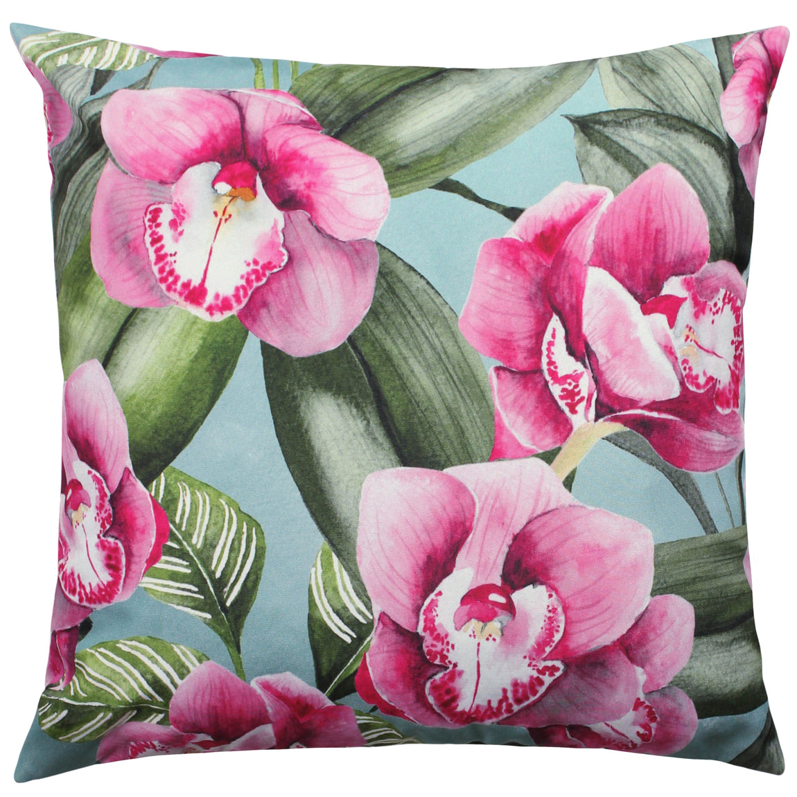 Orchids Outdoor Filled Cushion 43cm x 43cm Duck Egg