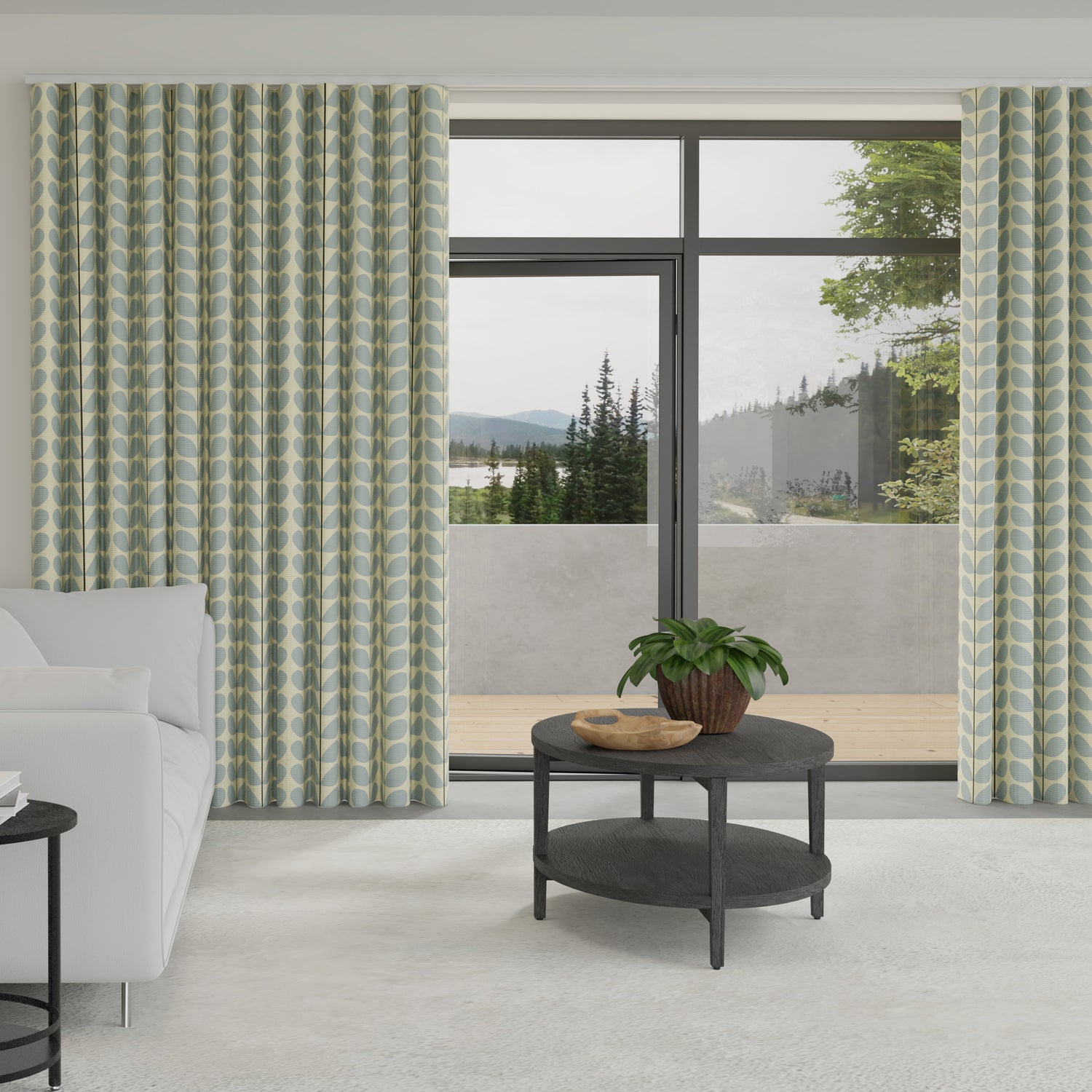 Orla Kiely Two Colour Stem Made to Measure Wave Curtain + FREE Track Powder Blue