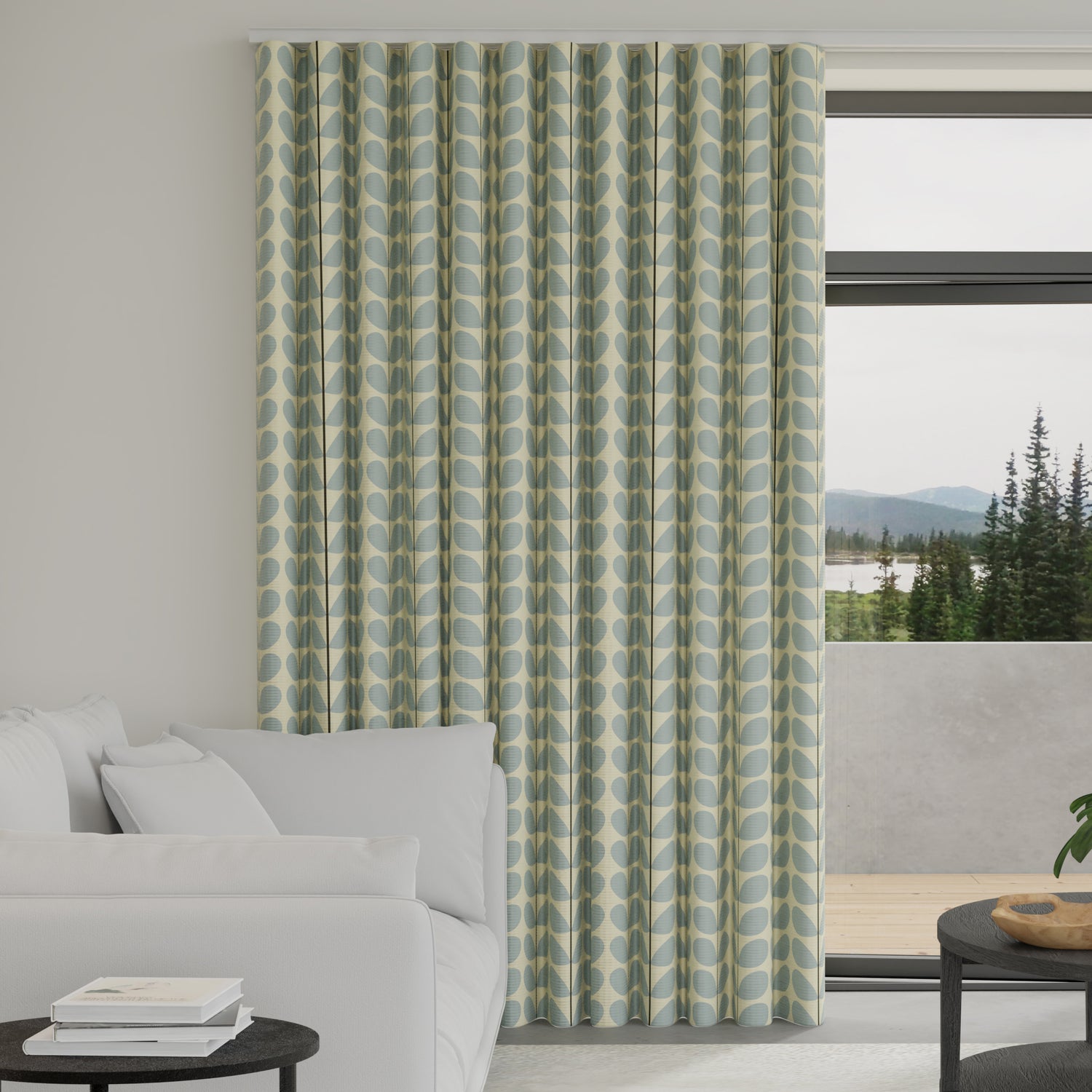 Orla Kiely Two Colour Stem Made to Measure Wave Curtain + FREE Track Powder Blue