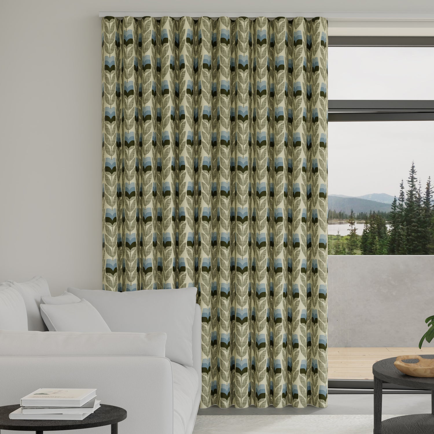Orla Kiely Rosebud Made to Measure Wave Curtain + FREE Track Powder Blue