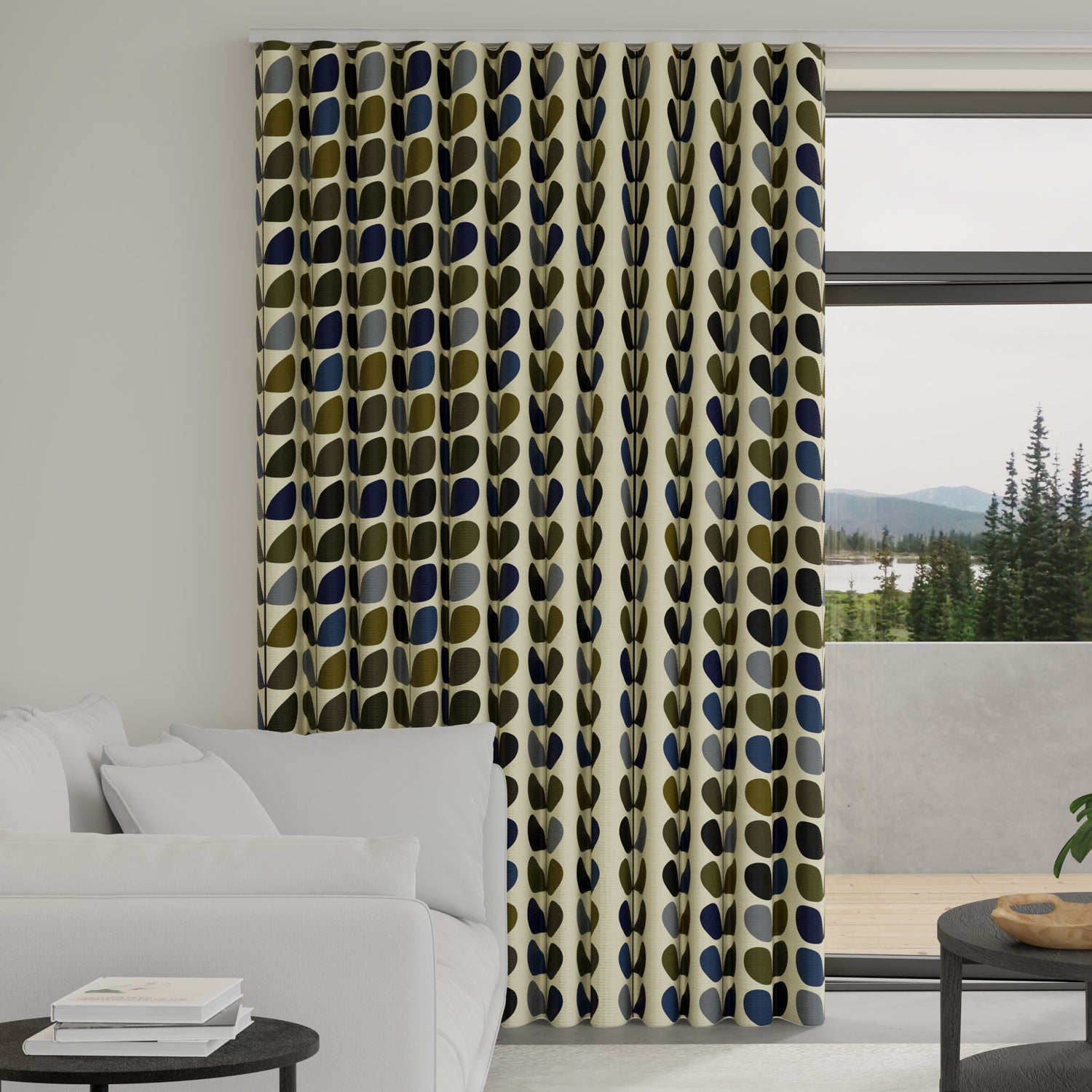 Orla Kiely Multi Stem Made to Measure Wave Curtain + FREE Track Moss