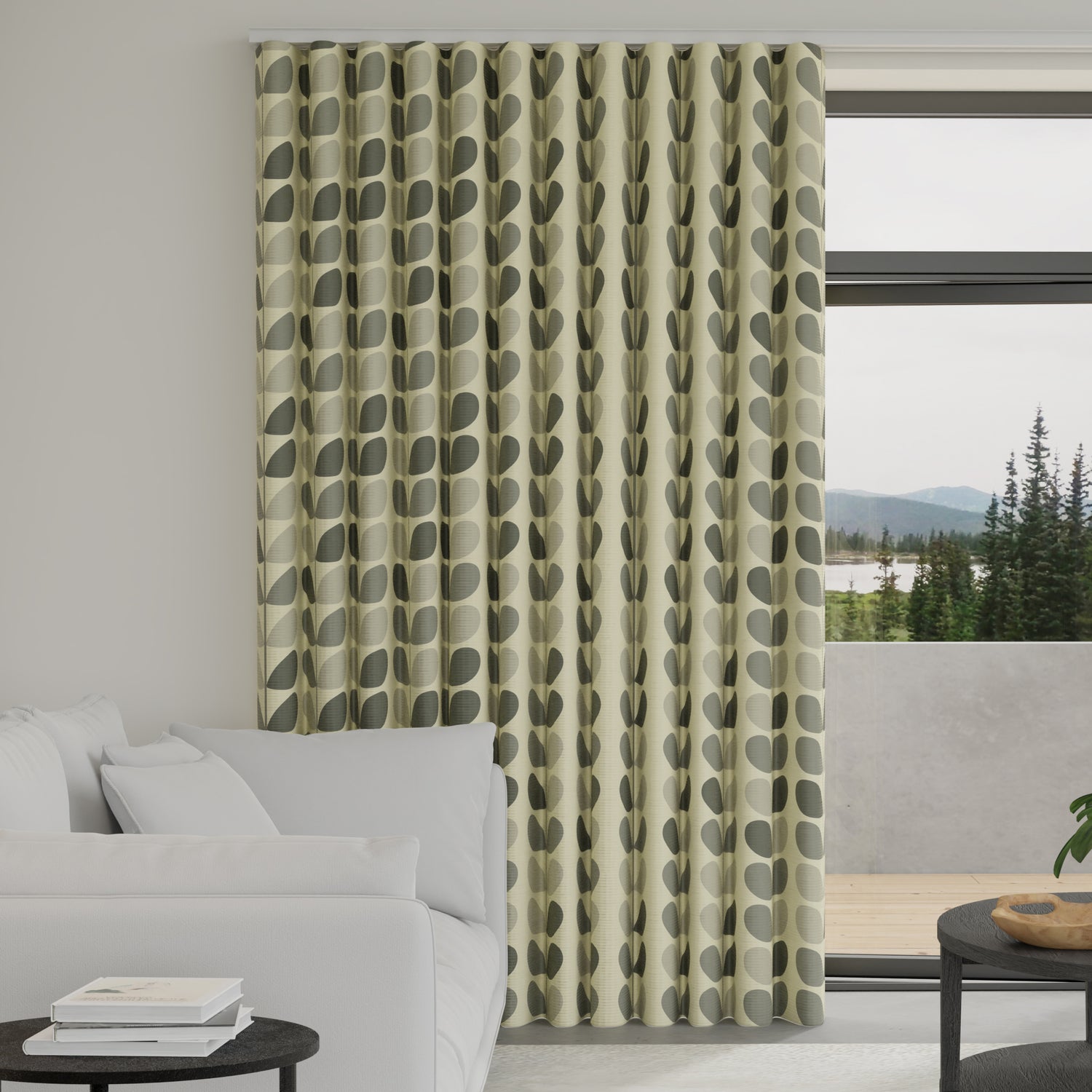 Orla Kiely Multi Stem Made to Measure Wave Curtain + FREE Track Warm Grey