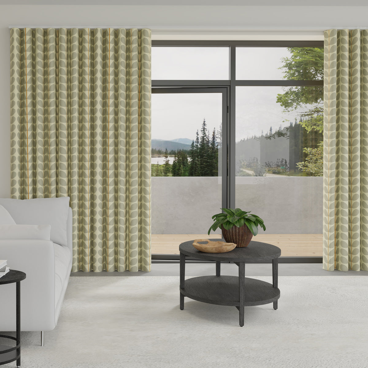 Orla Kiely Two Colour Stem Made to Measure Wave Curtain + FREE Track Warm Grey