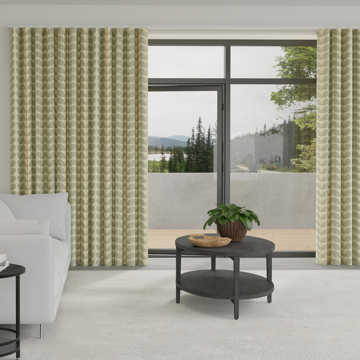 Orla Kiely Two Colour Stem Made to Measure Wave Curtain + FREE Track Warm Grey