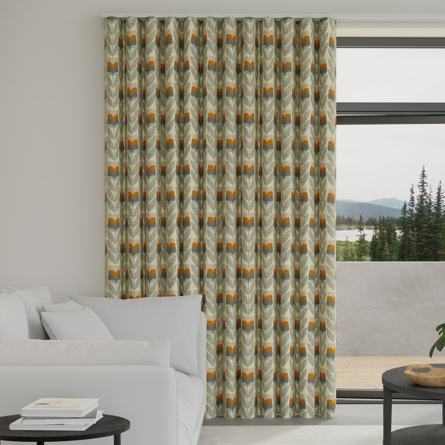 Orla Kiely Rosebud Made to Measure Wave Curtain + FREE Track Orange