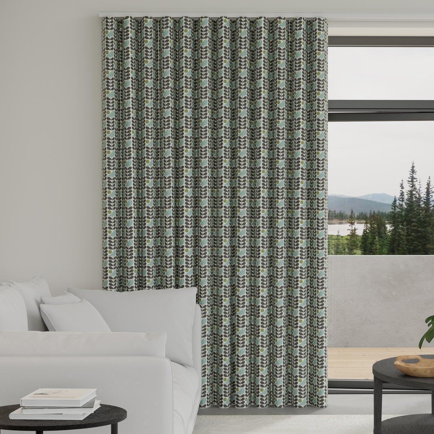 Orla Kiely Early Bird Made to Measure Wave Curtain + FREE Track Granite