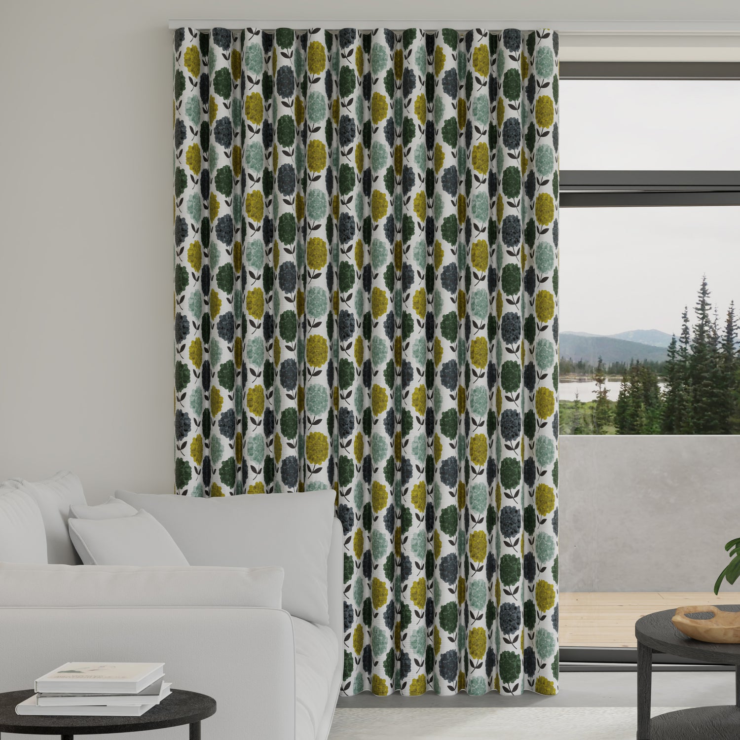 Orla Kiely Hydrangea Made to Measure Wave Curtain + FREE Track Jade