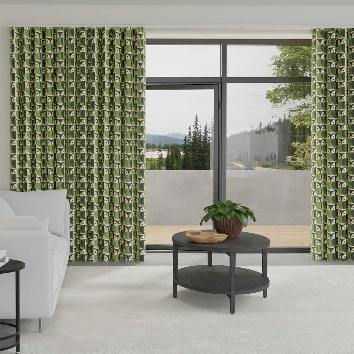 Orla Kiely Owl Made to Measure Wave Curtain + FREE Track Chalky Green