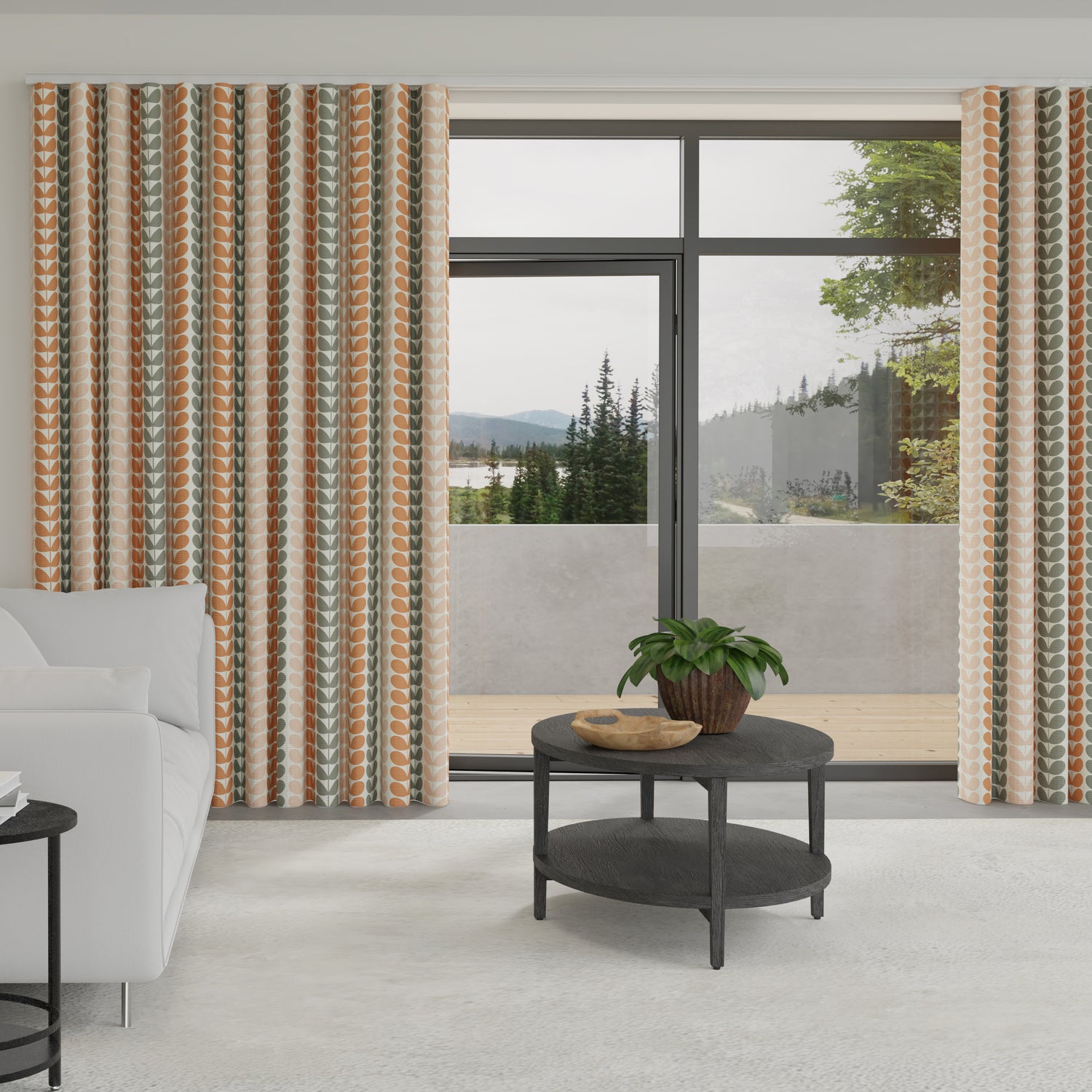 Orla Kiely Trio Stem Made to Measure Wave Curtain + FREE Track Persimmon