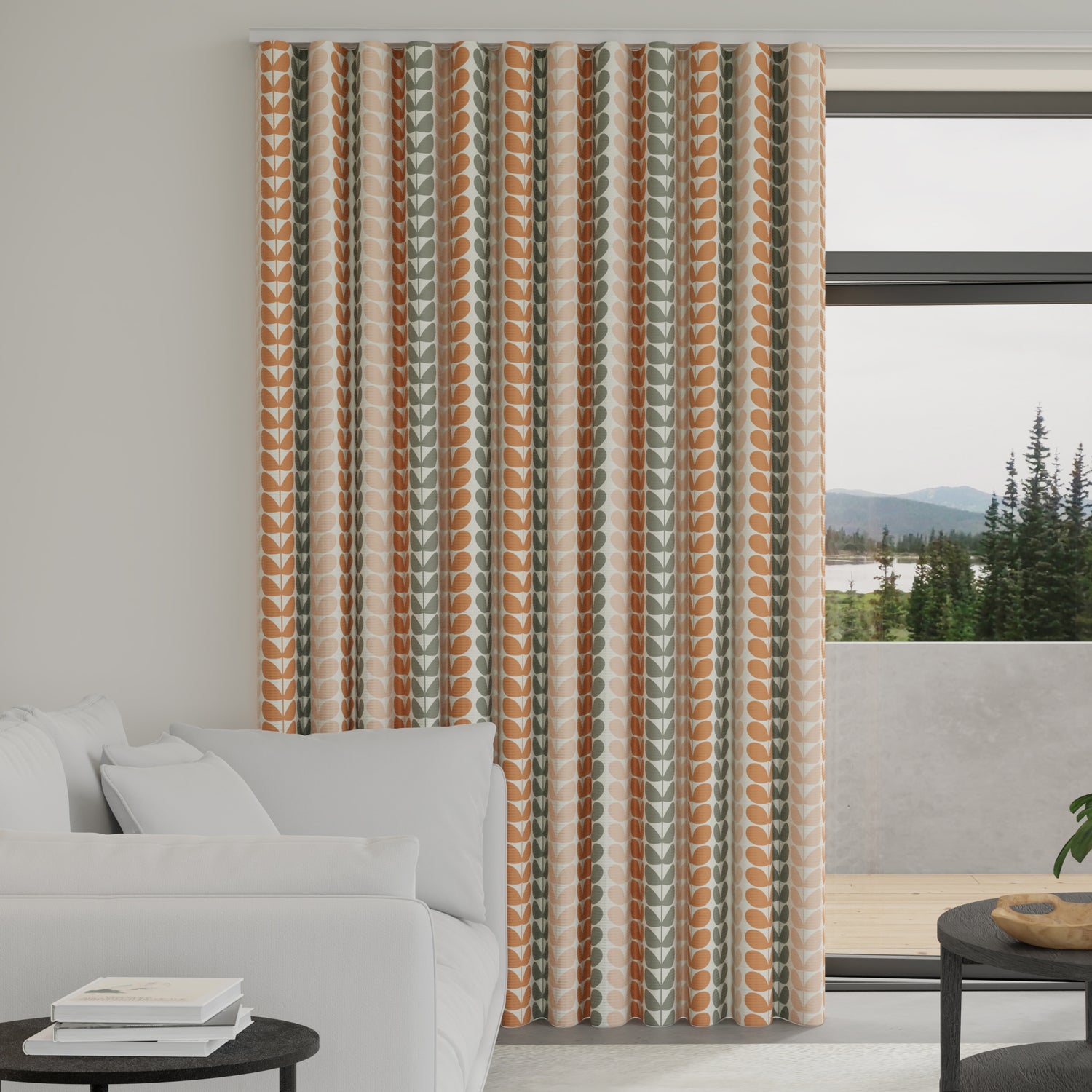 Orla Kiely Trio Stem Made to Measure Wave Curtain + FREE Track Persimmon