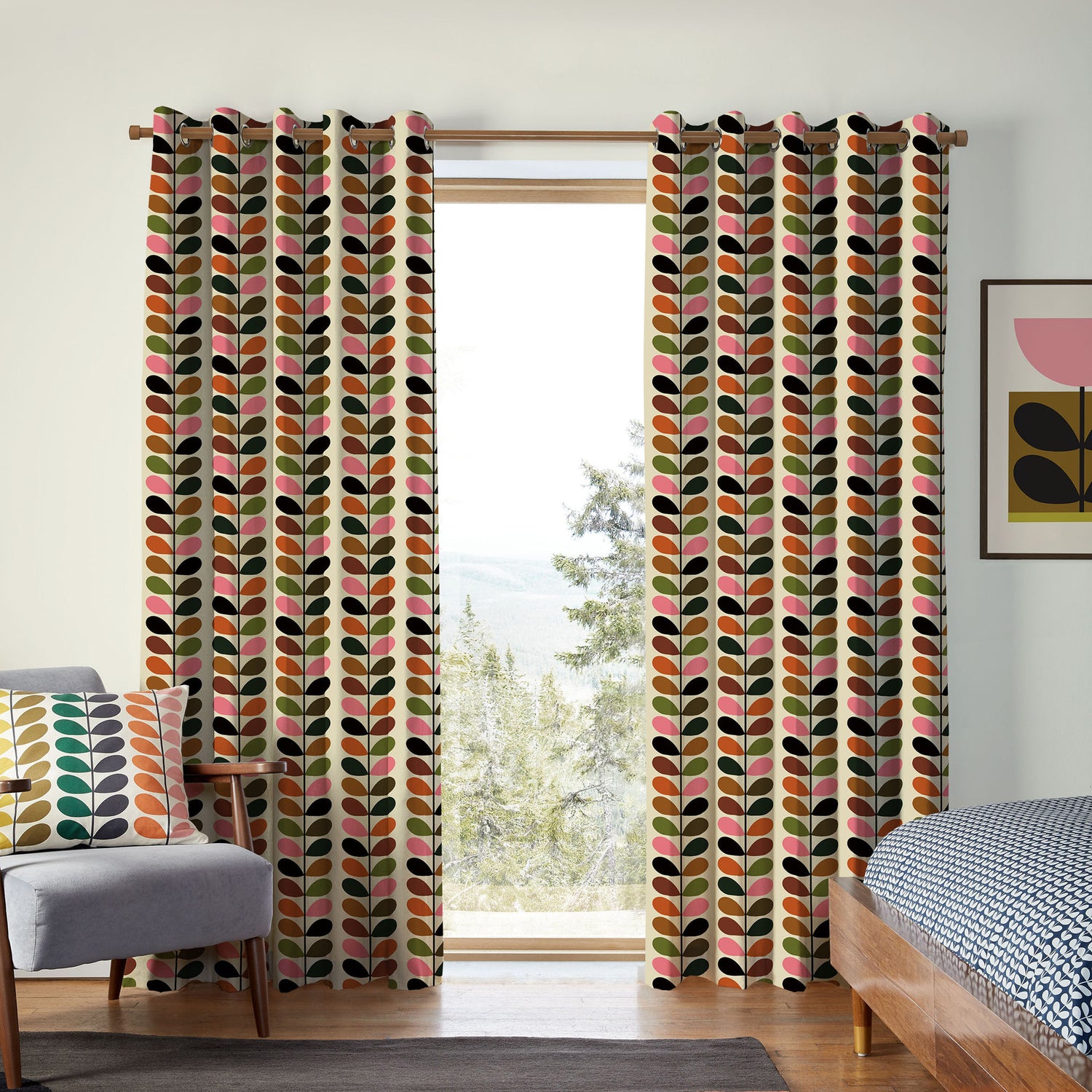 Orla Kiely Multi Stem Made to Measure Curtain Pink Red