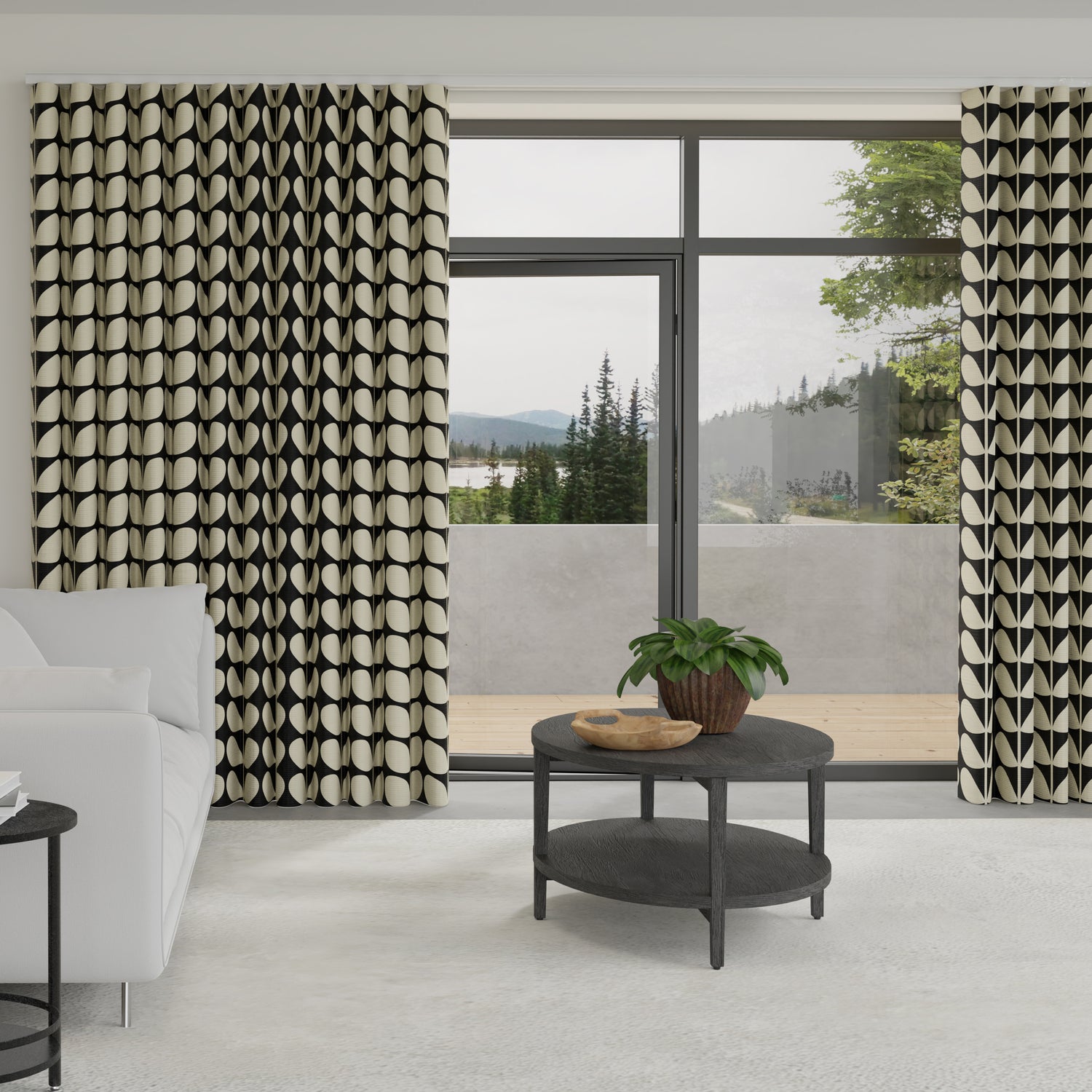 Orla Kiely Jumbo Solid Stem Made to Measure Wave Curtain + FREE Track Black