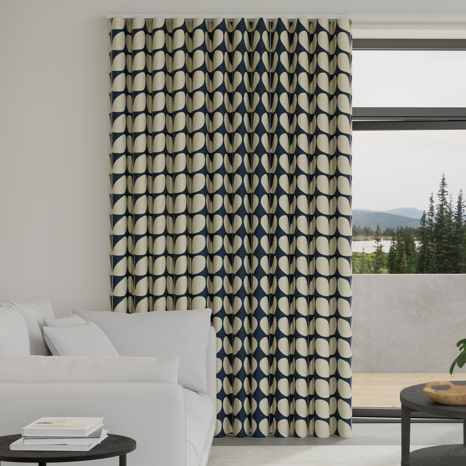 Orla Kiely Jumbo Solid Stem Made to Measure Wave Curtain + FREE Track Whale