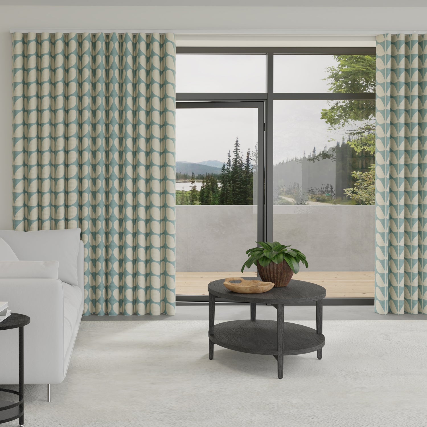Orla Kiely Jumbo Solid Stem Made to Measure Wave Curtain + FREE Track Duckegg