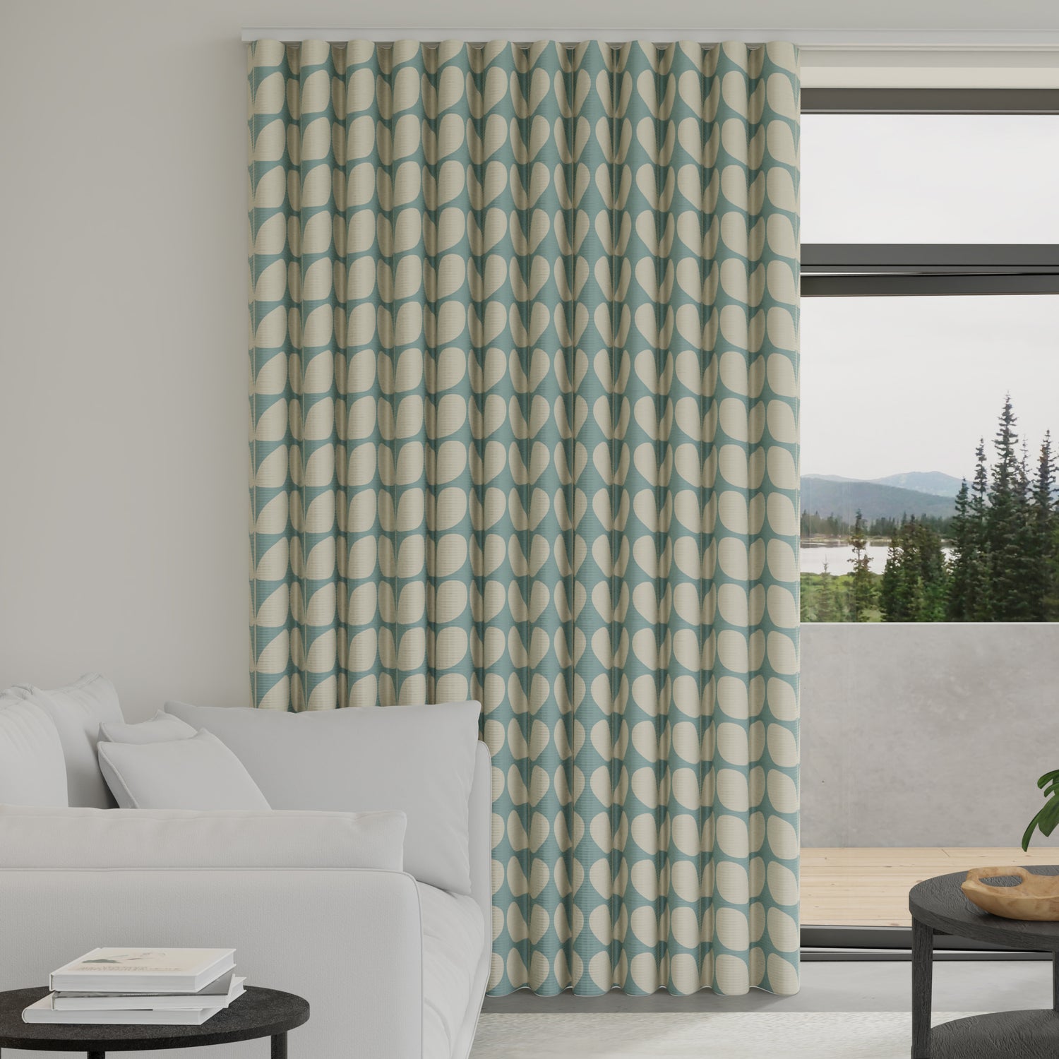 Orla Kiely Jumbo Solid Stem Made to Measure Wave Curtain + FREE Track Duckegg