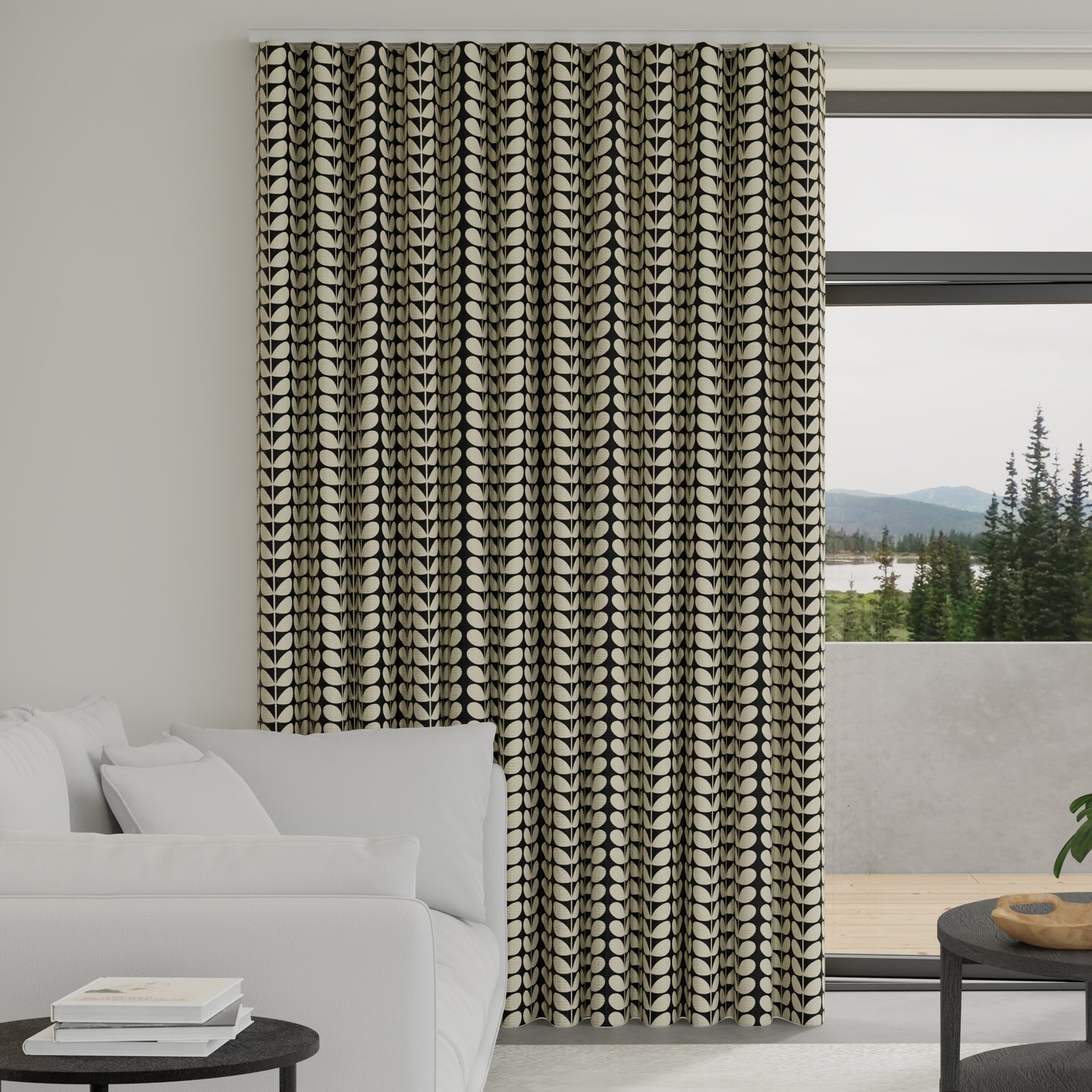 Orla Kiely Solid Stem Made to Measure Wave Curtain + FREE Track Black