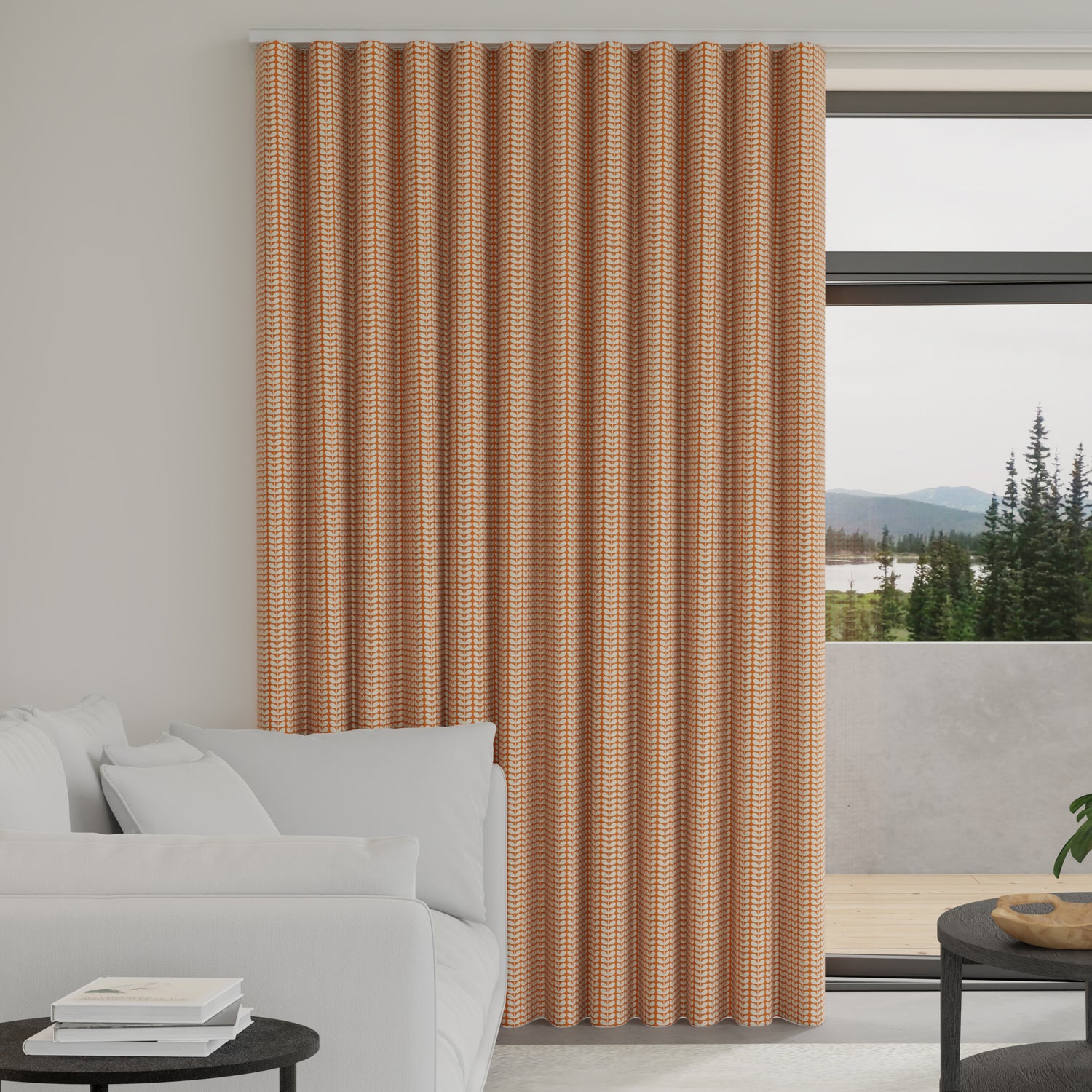 Orla Kiely Tiny Stem Made to Measure Wave Curtain + FREE Track Tomato