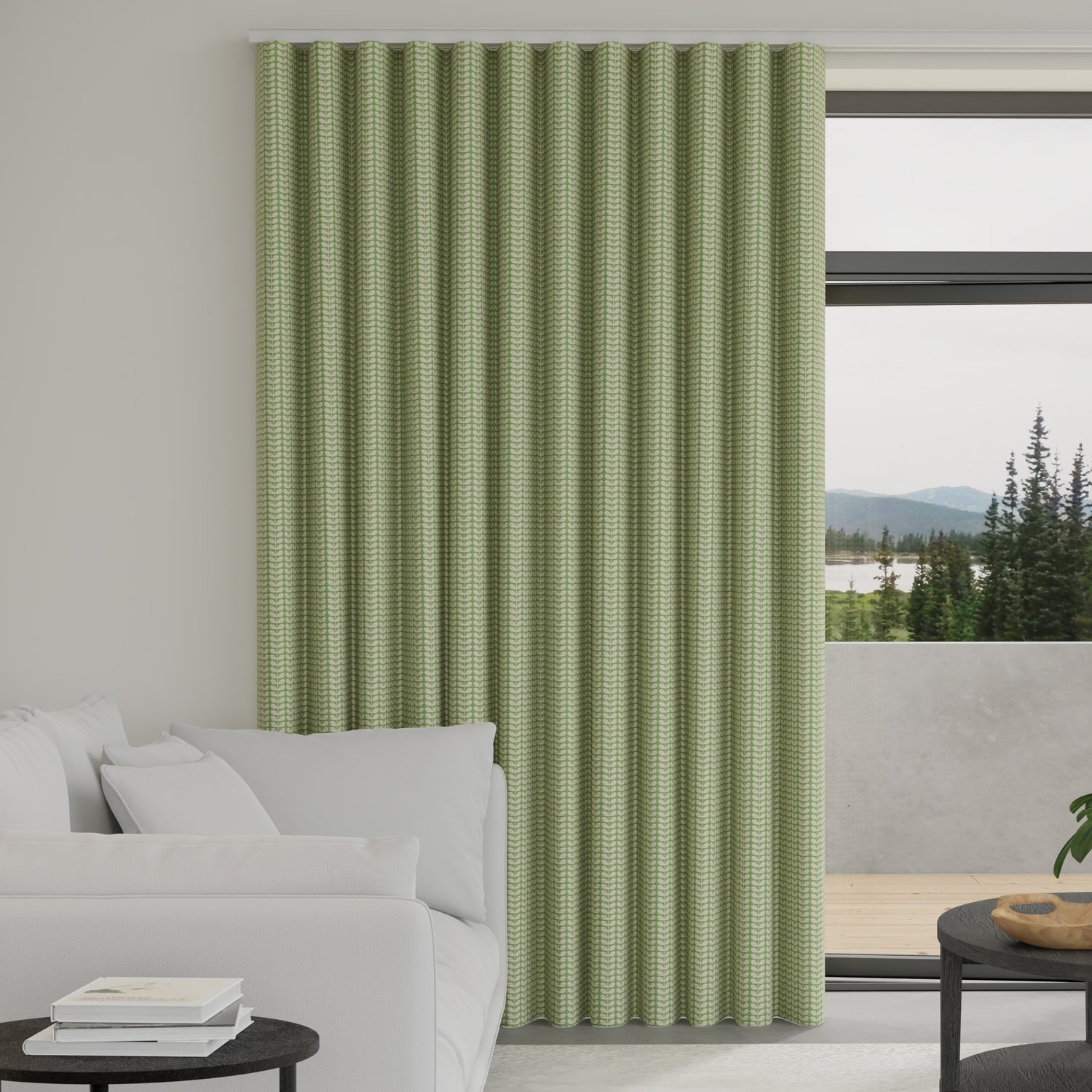 Orla Kiely Tiny Stem Made to Measure Wave Curtain + FREE Track Green