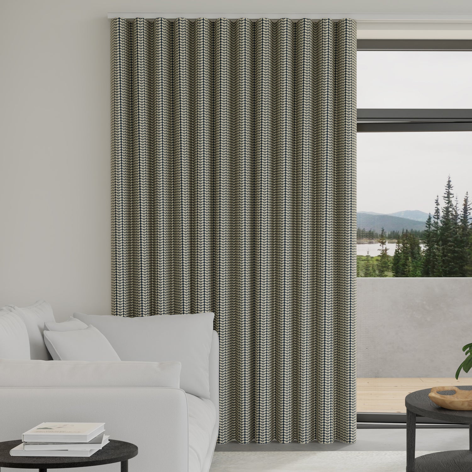 Orla Kiely Tiny Stem Made to Measure Wave Curtain + FREE Track Whale