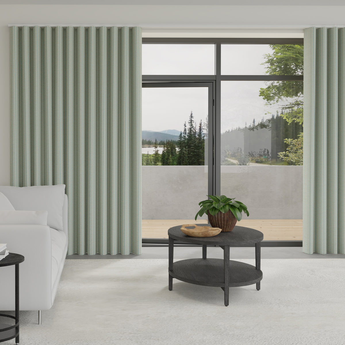 Orla Kiely Tiny Stem Made to Measure Wave Curtain + FREE Track Duckegg