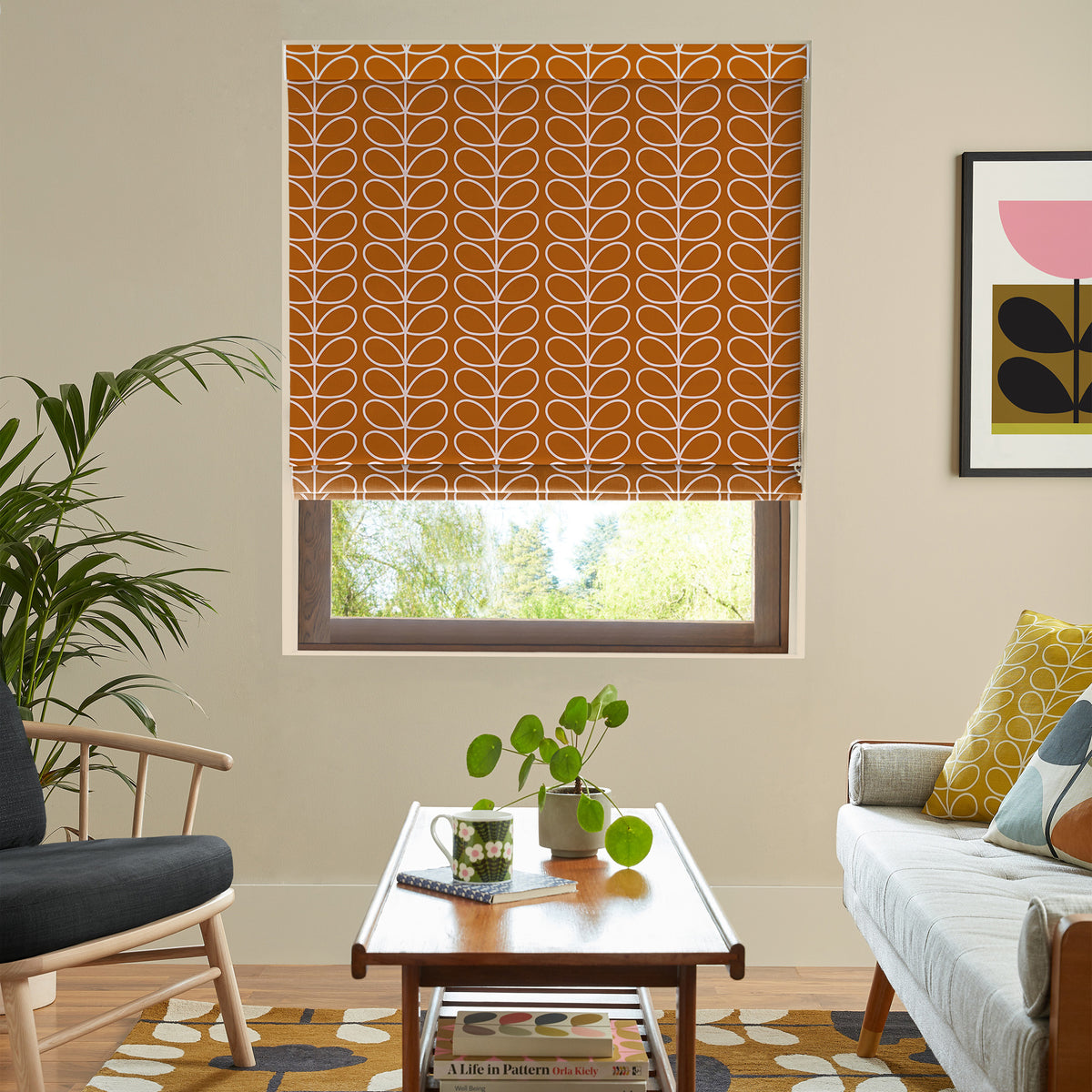 Orla Kiely Linear Stem Made to Measure Roman Blind Persimmon