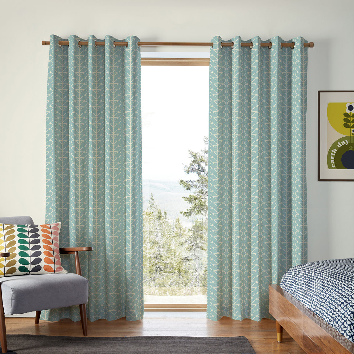 Orla Kiely Linear Stem Made to Measure Curtain Aqua