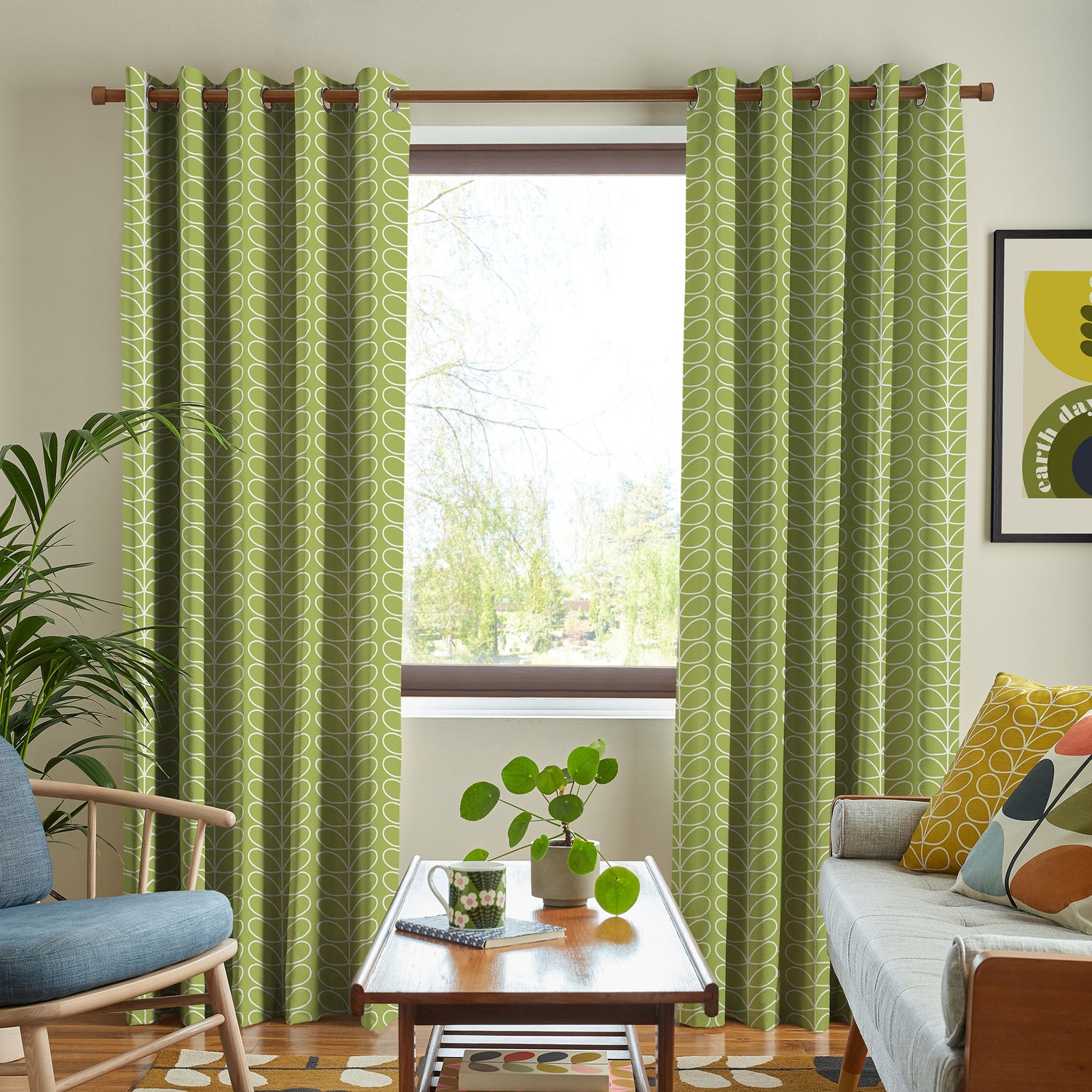 Orla Kiely Linear Stem Made to Measure Curtain Chalky Green