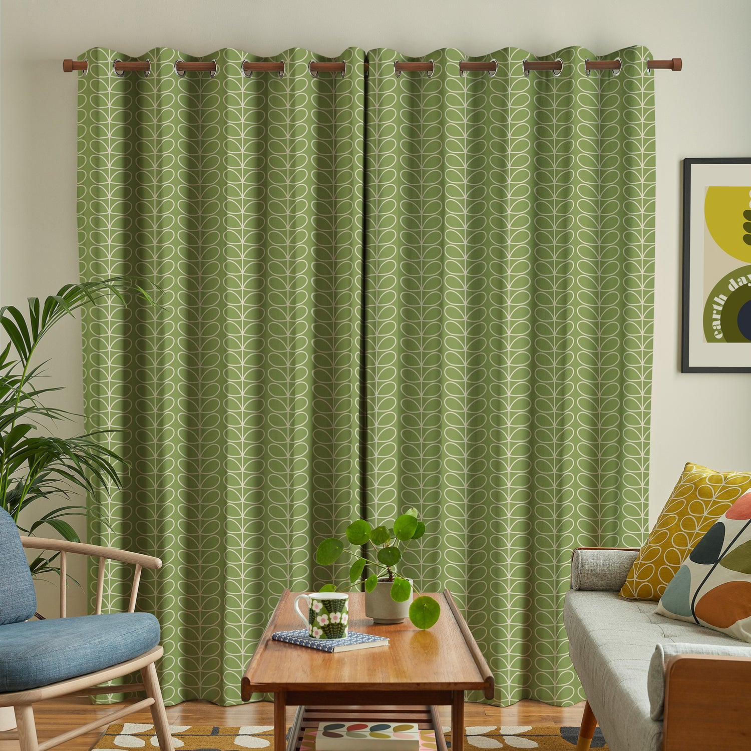 Orla Kiely Linear Stem Made to Measure Curtain Chalky Green