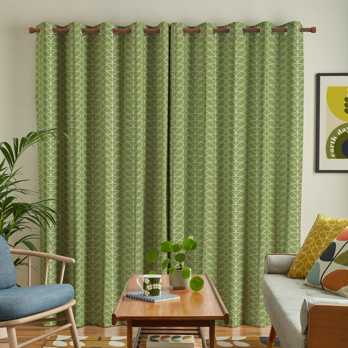 Orla Kiely Linear Stem Made to Measure Curtain Chalky Green