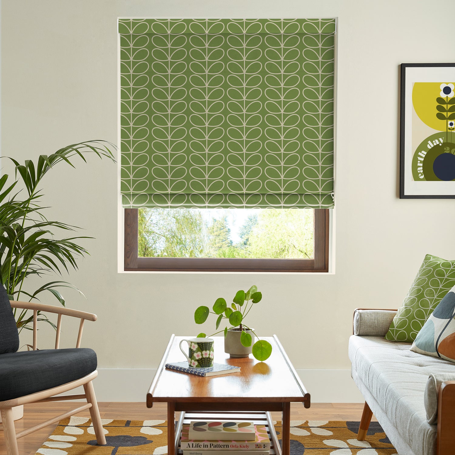 Orla Kiely Linear Stem Made to Measure Roman Blind Chalky Green