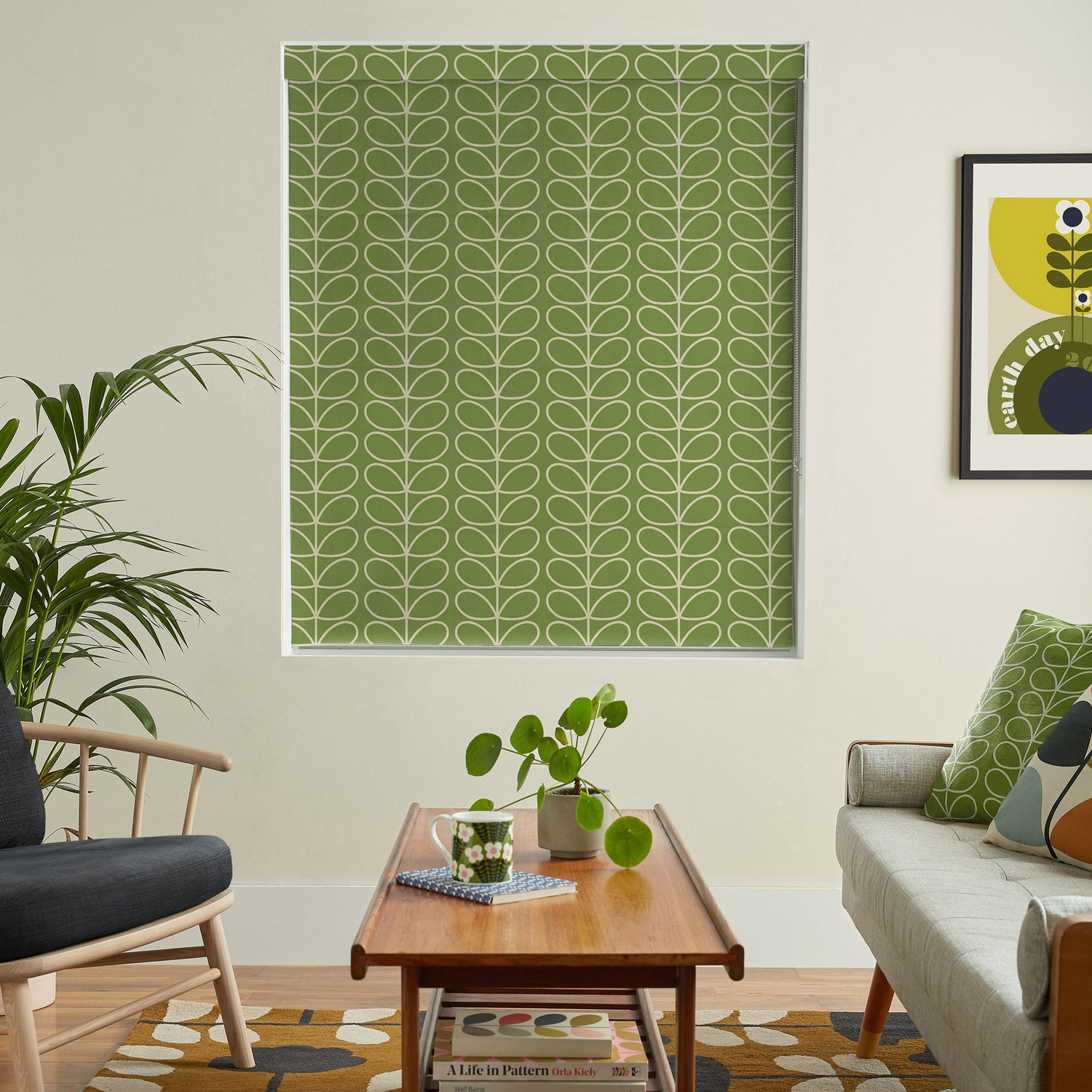 Orla Kiely Linear Stem Made to Measure Roman Blind Chalky Green