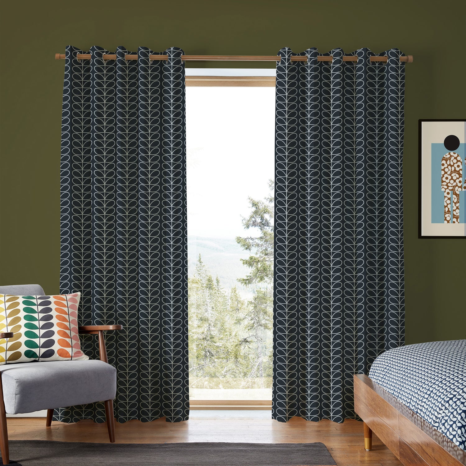 Orla Kiely Linear Stem Made to Measure Curtain Navy Whale