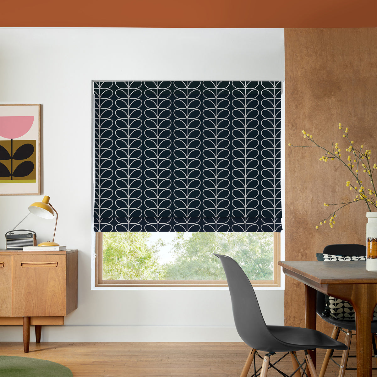 Orla Kiely Linear Stem Made to Measure Roman Blind Navy Whale