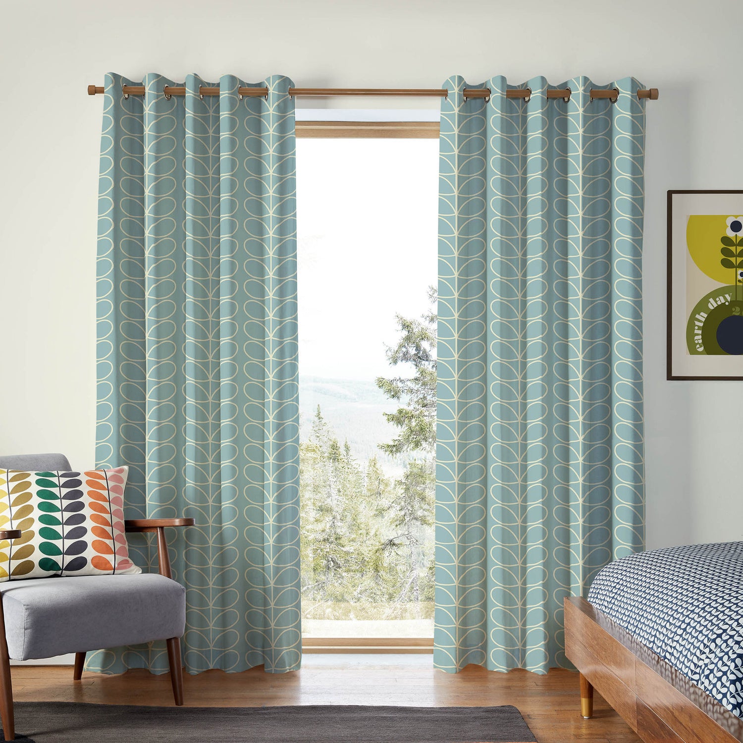 Orla Kiely Jumbo Linear Stem Made to Measure Curtain Aqua