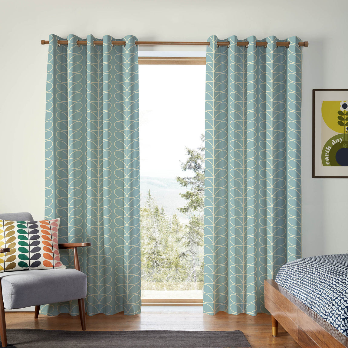 Orla Kiely Jumbo Linear Stem Made to Measure Curtain Aqua