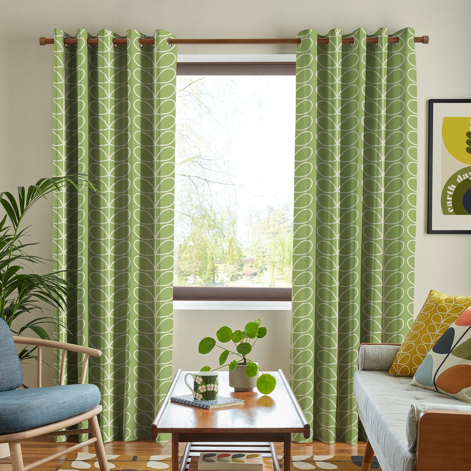 Orla Kiely Jumbo Linear Stem Made to Measure Curtain Chalky Green