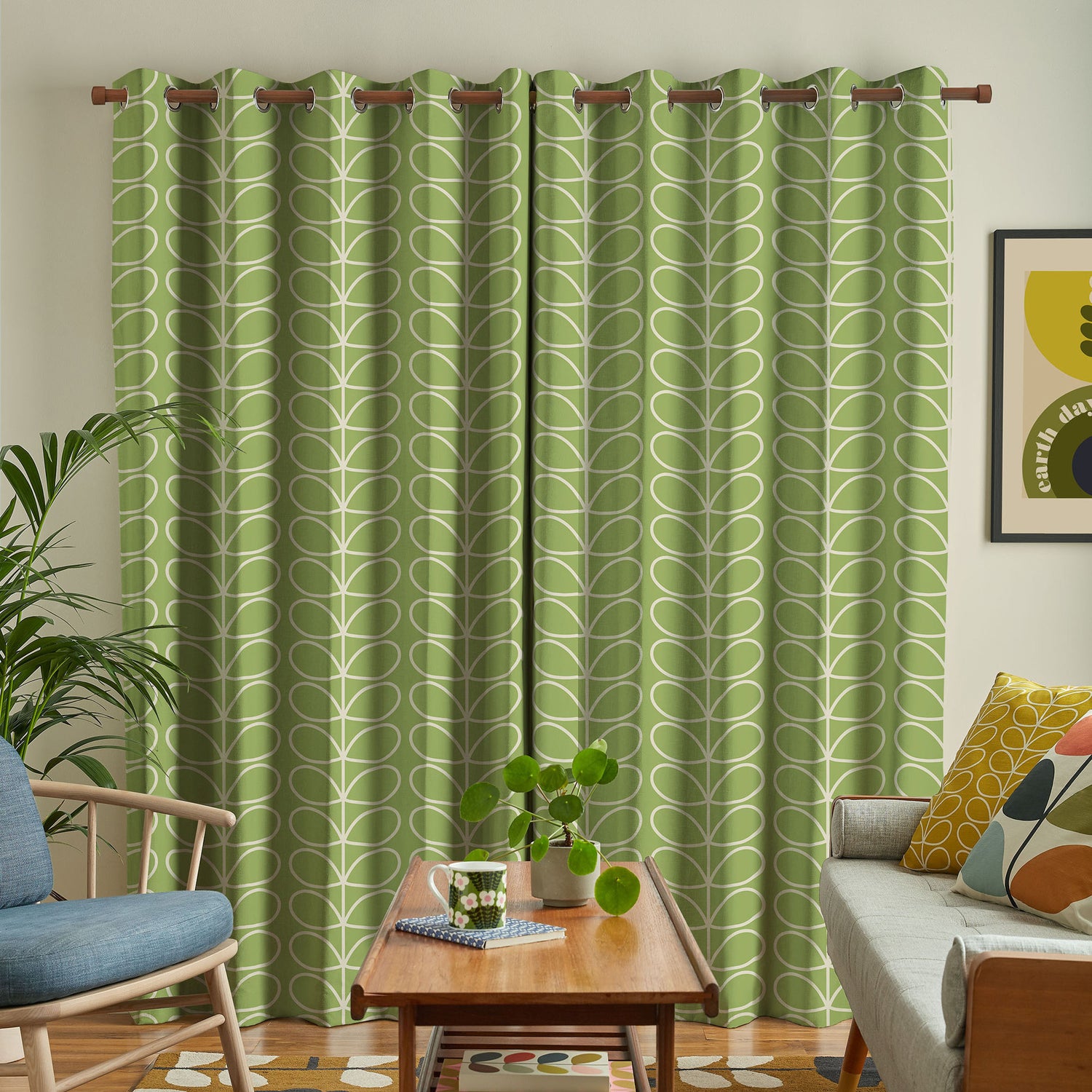 Orla Kiely Jumbo Linear Stem Made to Measure Curtain Chalky Green