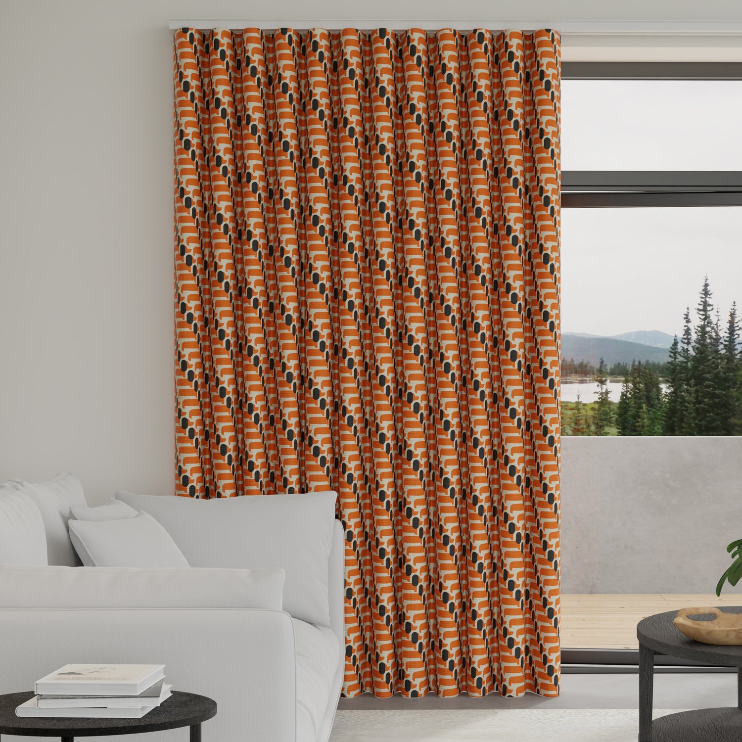 Orla Kiely Dog Show Made to Measure Wave Curtain + FREE Track Persimmon