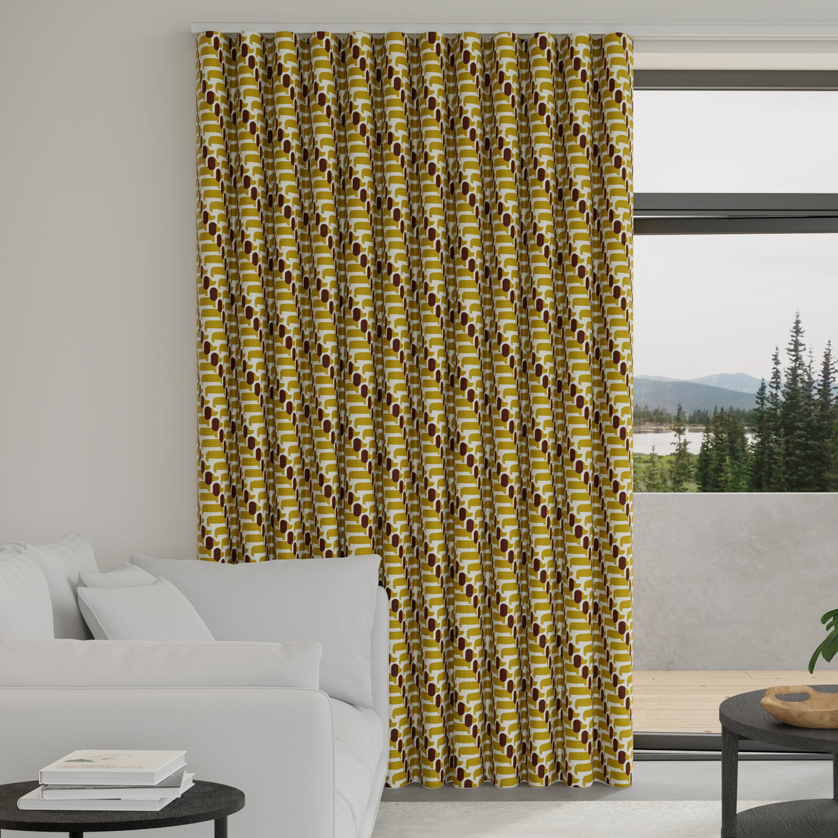 Orla Kiely Dog Show Made to Measure Wave Curtain + FREE Track Yellow