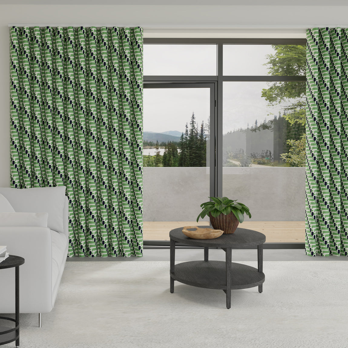 Orla Kiely Dog Show Made to Measure Wave Curtain + FREE Track Green
