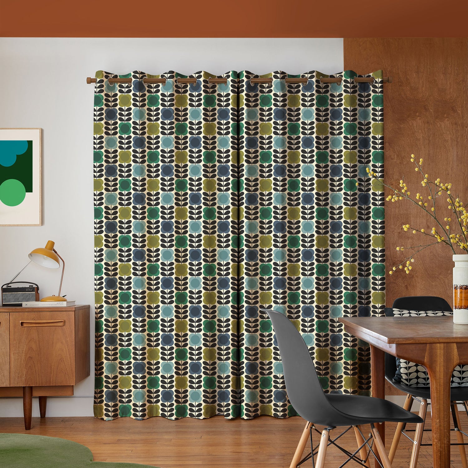 Orla Kiely Spot Flower Stem Made to Measure Curtain Blue Green