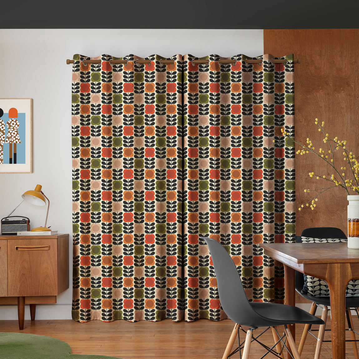 Orla Kiely Spot Flower Stem Made to Measure Curtain Tomato Pink