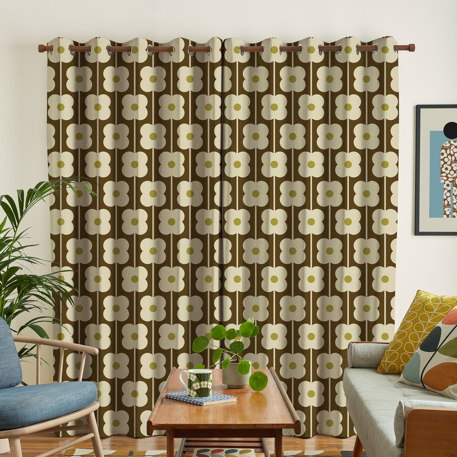 Orla Kiely Abacus Flower Made To Measure Curtains Conker