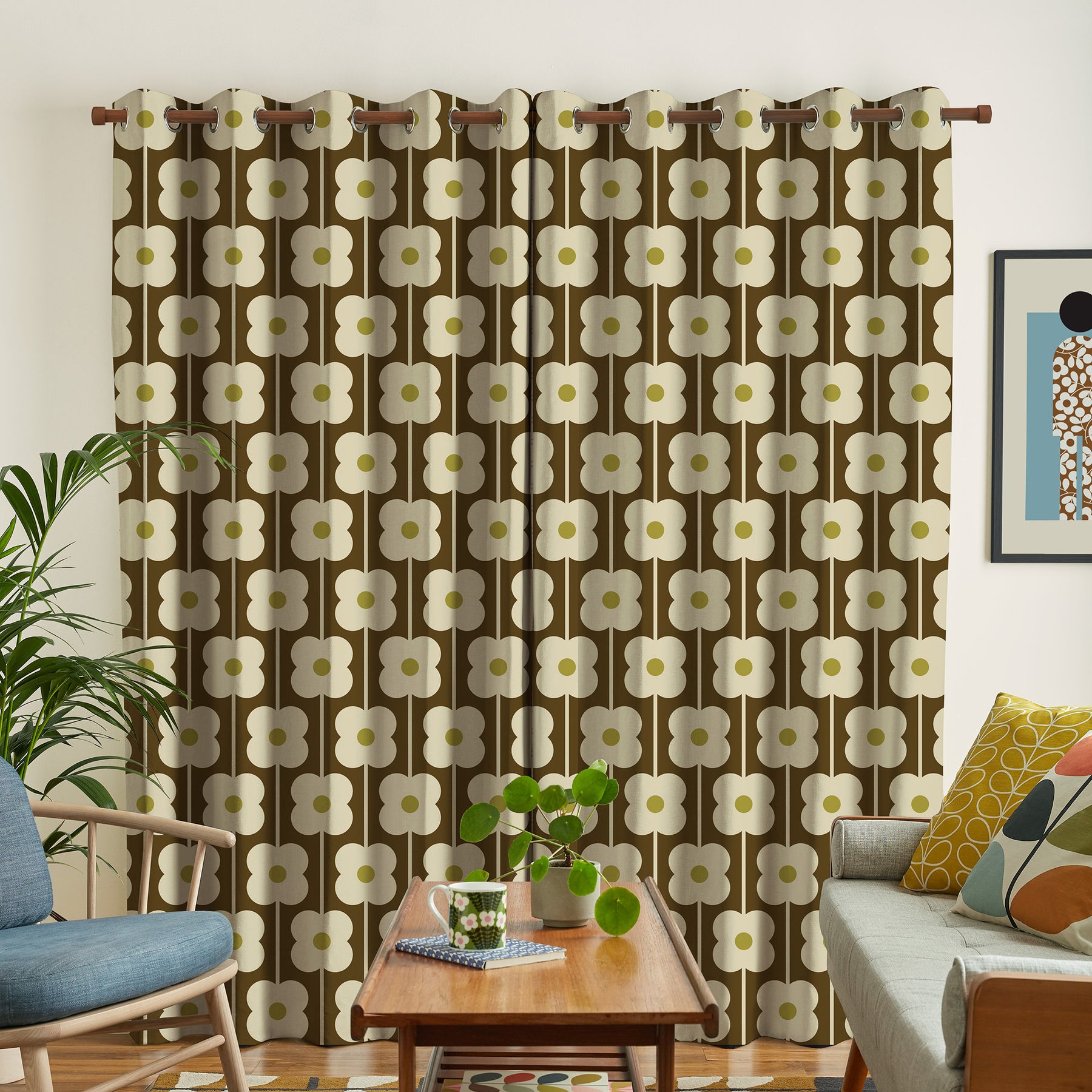 Orla Kiely Abacus Flower Made To Measure Curtains Conker