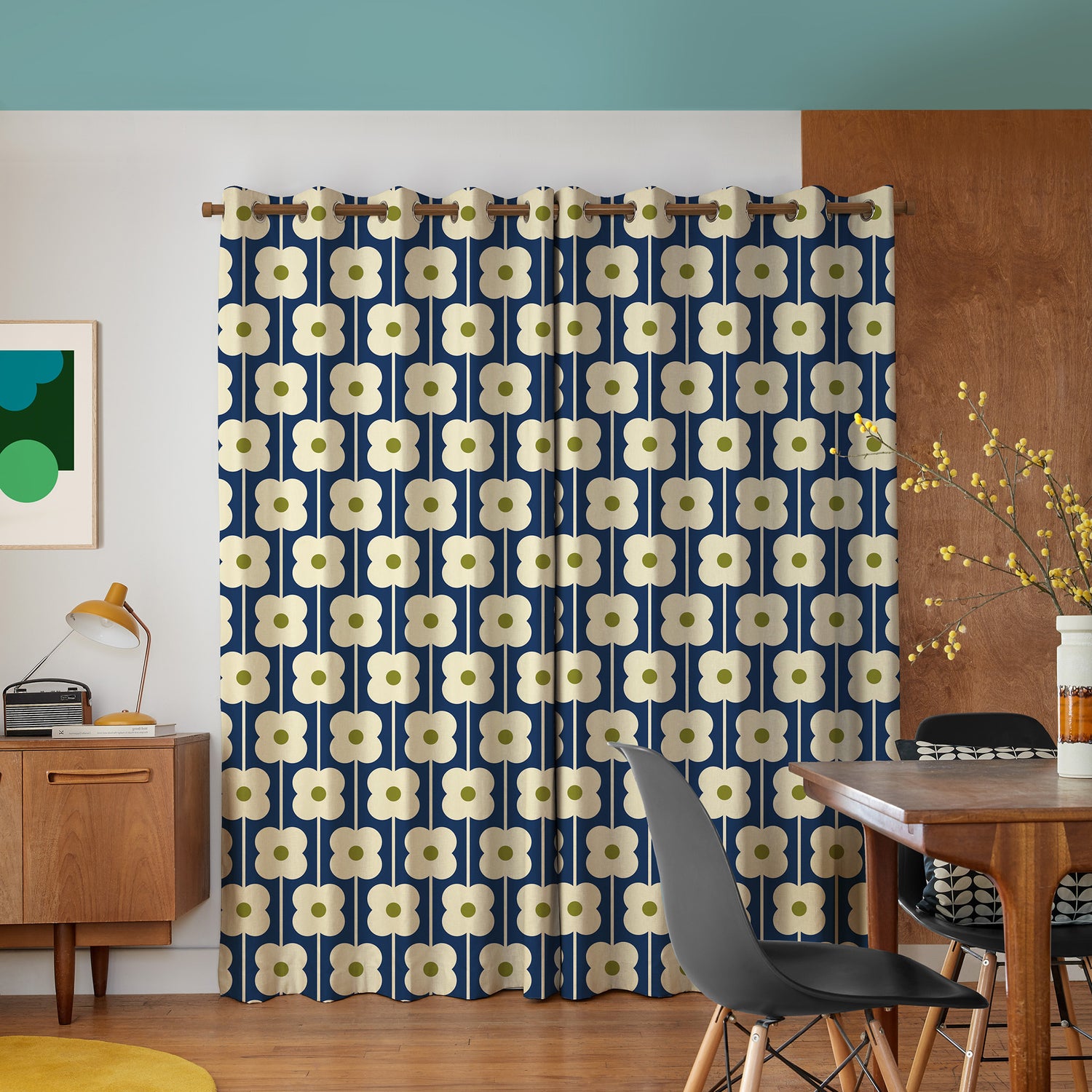 Orla Kiely Abacus Flower Made To Measure Curtains Navy